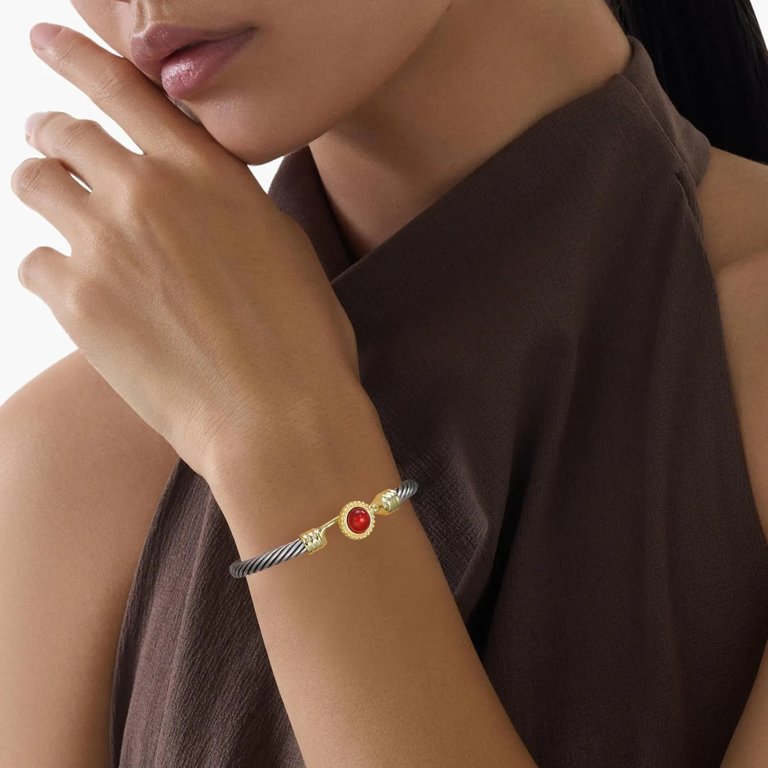 Cuff Bracelet for Women Twisted - Cable Wire Bangle Bracelet Two Tone - Gold Stone Vintage Hook Silver Bracelets Jewelry Gift