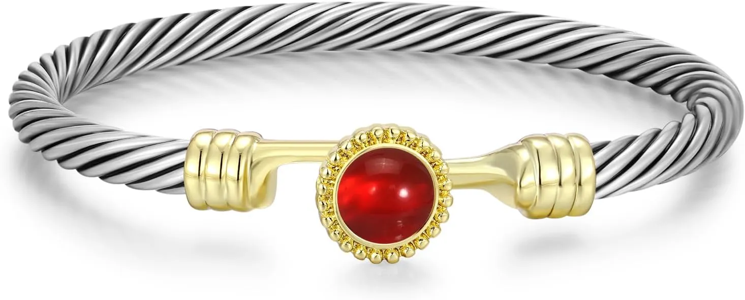 Cuff Bracelet for Women Twisted - Cable Wire Bangle Bracelet Two Tone - Gold Stone Vintage Hook Silver Bracelets Jewelry Gift