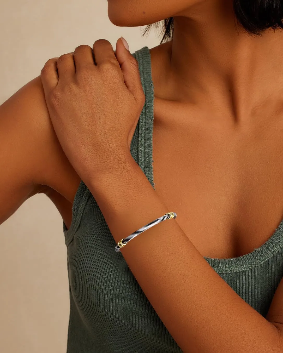 Cuff Bracelet for Women Twisted - Cable Wire Bangle Bracelet Two Tone - Vintage Two Gold Hooks Silver Cuff Bracelets Jewelry Gift