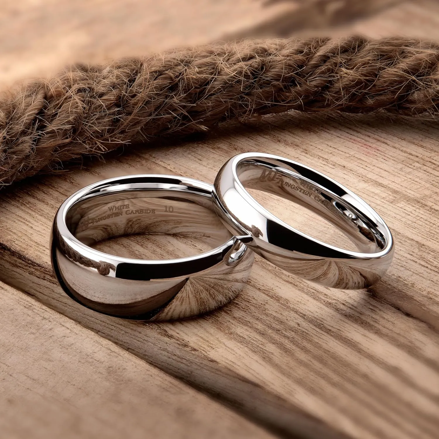 Custom Engraved Custom Classic Mirror Polished White Tungsten Carbide 3mm to 10mm COMFORT FIT Wedding Band Ring