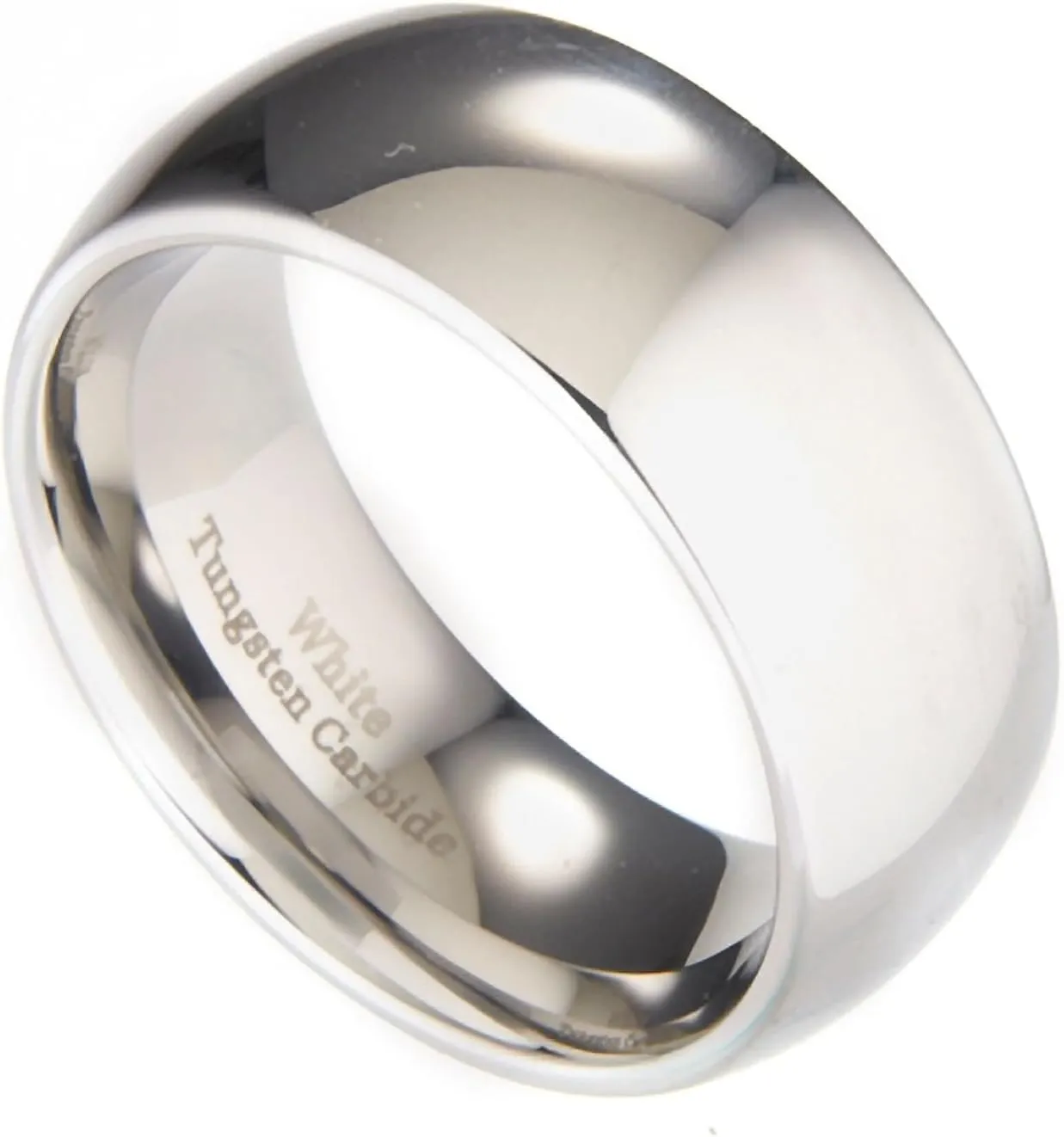 Custom Engraved Custom Classic Mirror Polished White Tungsten Carbide 3mm to 10mm COMFORT FIT Wedding Band Ring