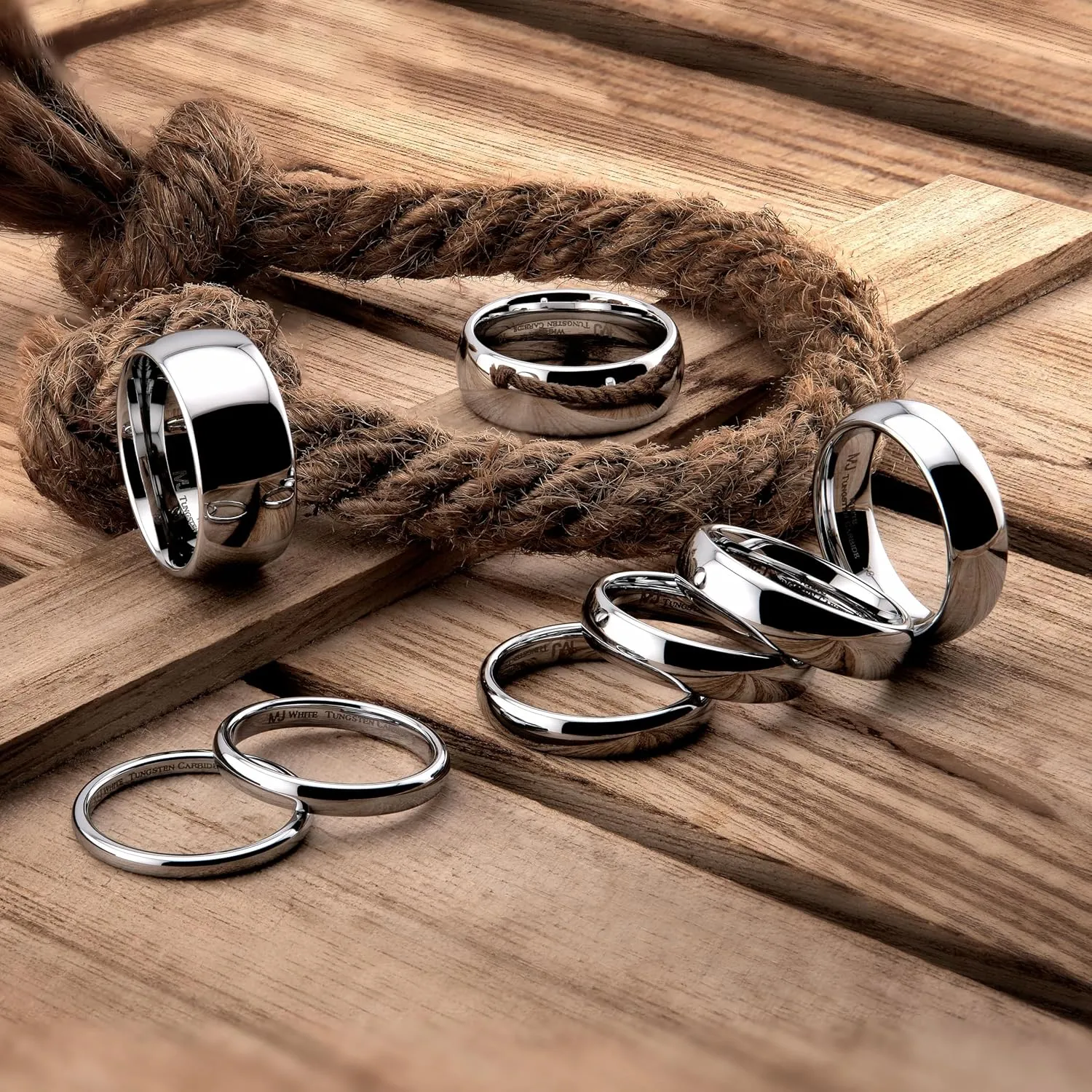 Custom Engraved Custom Classic Mirror Polished White Tungsten Carbide 3mm to 10mm COMFORT FIT Wedding Band Ring