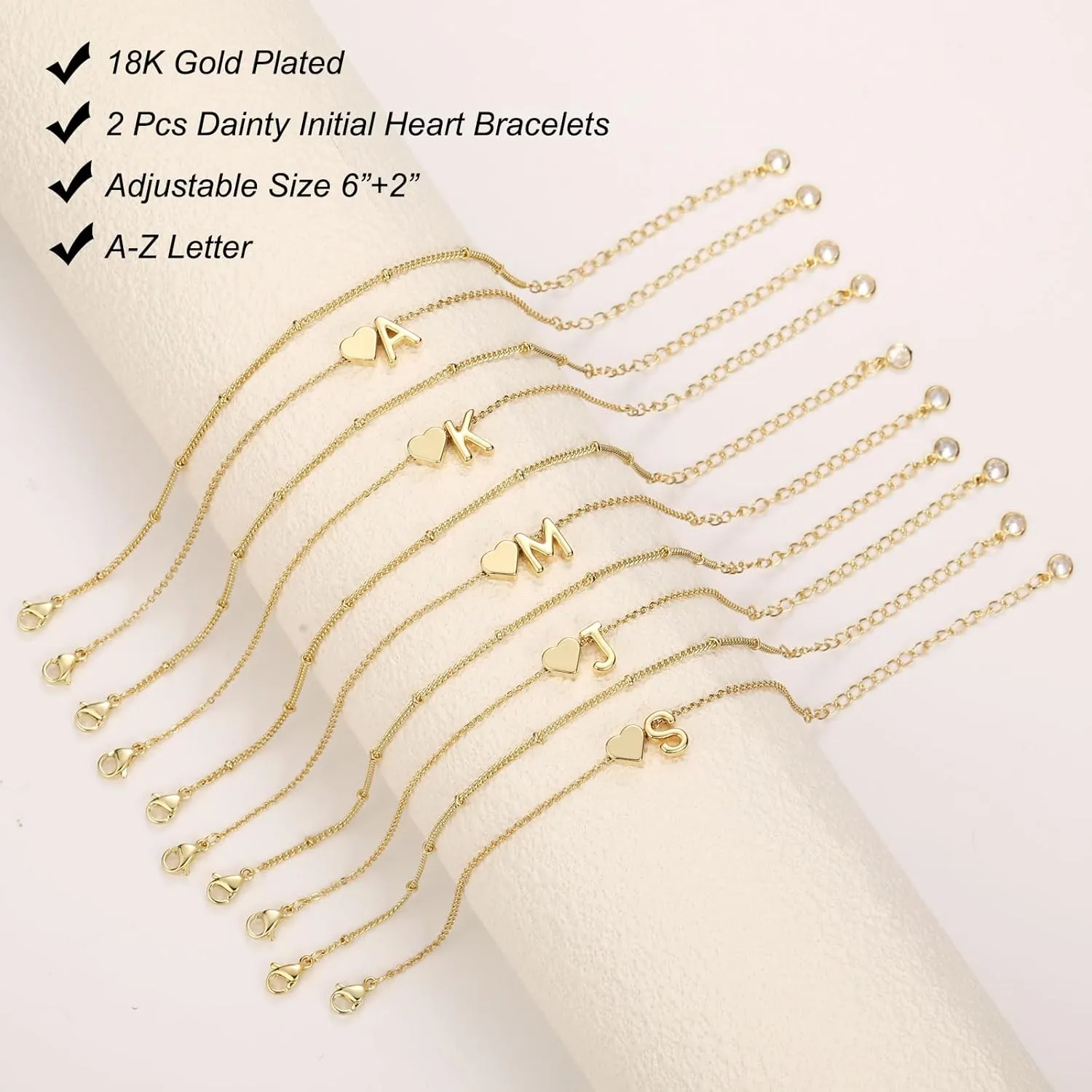 Dainty Initial Heart Bracelets for Women Trendy 18K Gold Plated Charm Bracelet for Teens Personalized A-Z Letter Cute Bracelet Fashion Layered Chain Bracelets for Women Gift