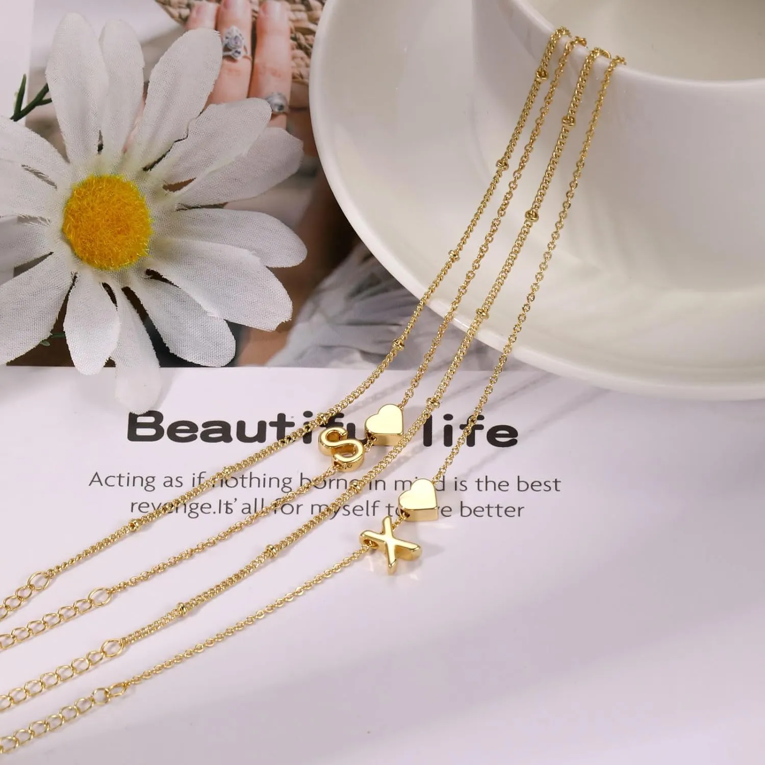Dainty Initial Heart Bracelets for Women Trendy 18K Gold Plated Charm Bracelet for Teens Personalized A-Z Letter Cute Bracelet Fashion Layered Chain Bracelets for Women Gift