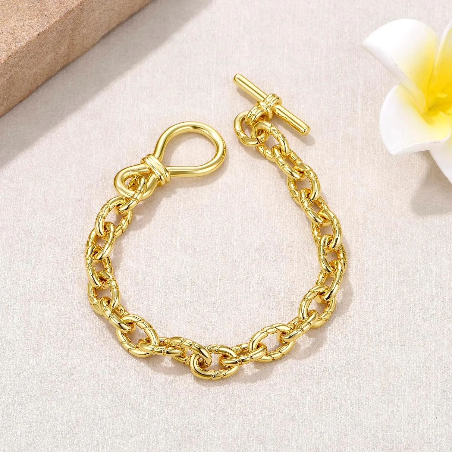 Dainty Layering Bracelets for Women 18 k Gold Plated Fashion Adjustable Chunky Cuban Paperclip Link Chain Bracelets Jewelry for Women Girls Gift