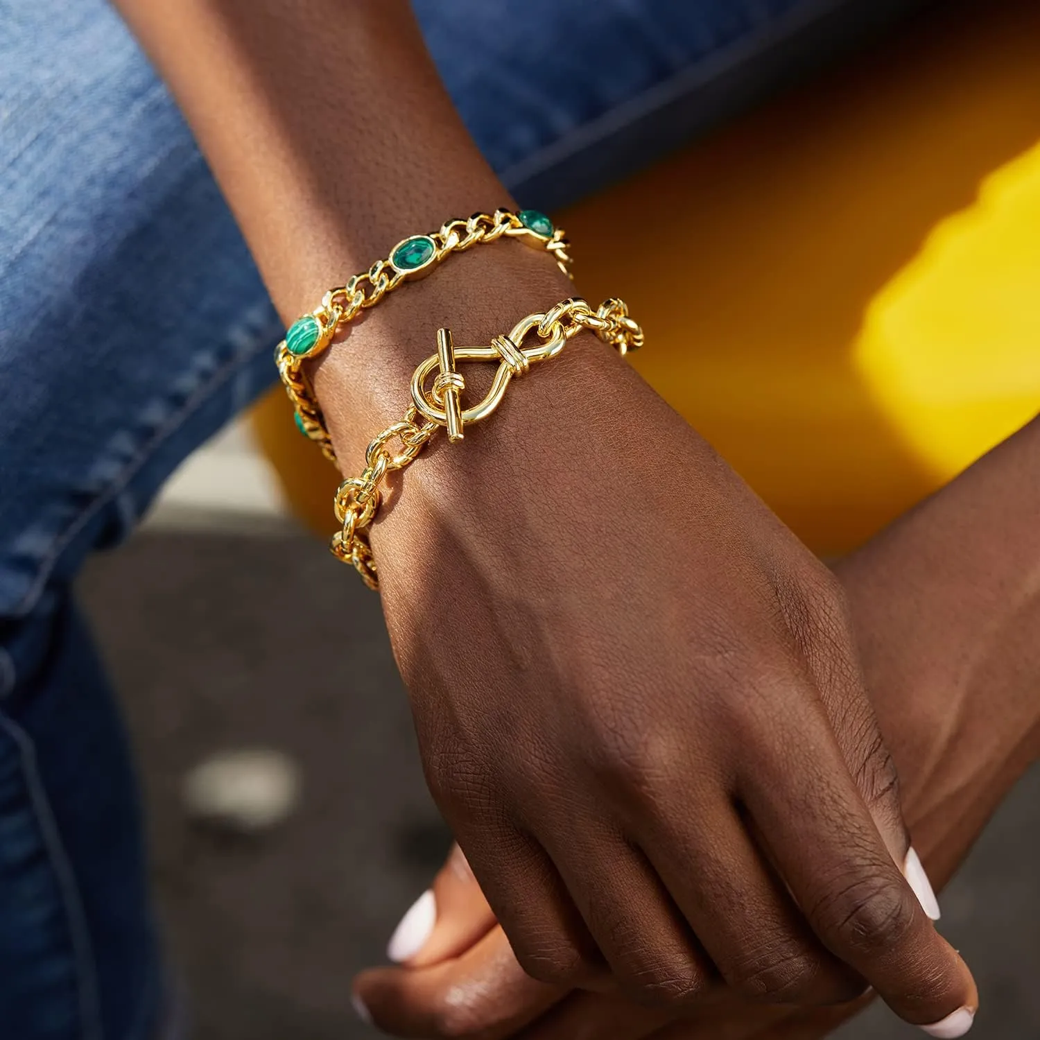 Dainty Layering Bracelets for Women 18 k Gold Plated Fashion Adjustable Chunky Cuban Paperclip Link Chain Bracelets Jewelry for Women Girls Gift
