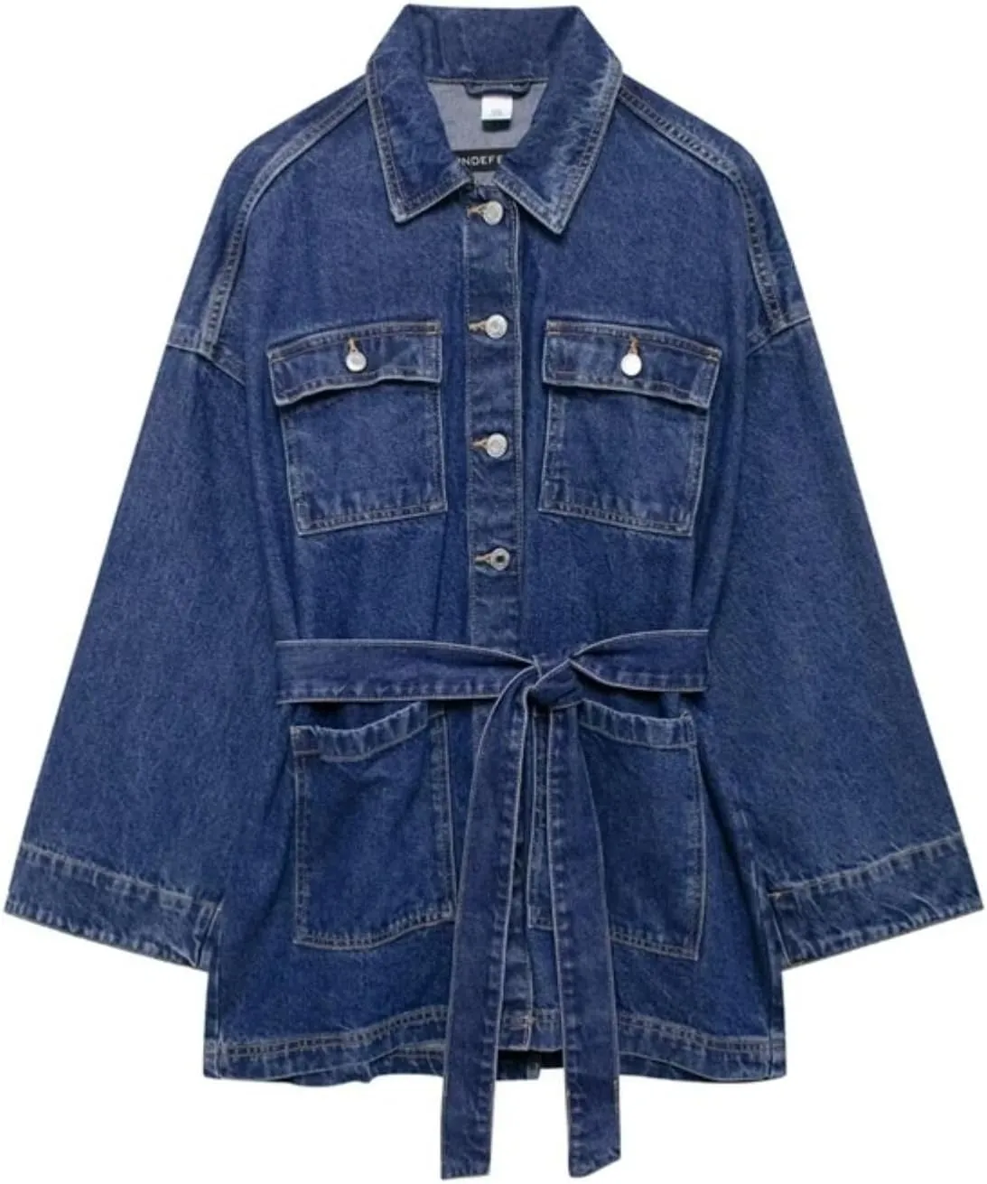 Dawery Women's Denim Jacket Fall-Winter Waist Tie Waist Roll-lapel Denim Jacket Simple Denim Top