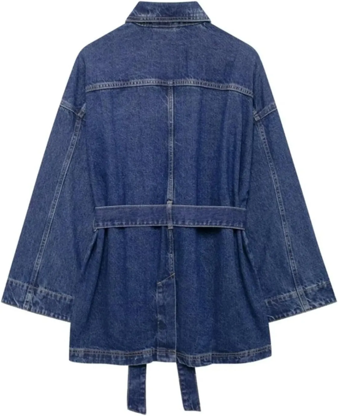 Dawery Women's Denim Jacket Fall-Winter Waist Tie Waist Roll-lapel Denim Jacket Simple Denim Top