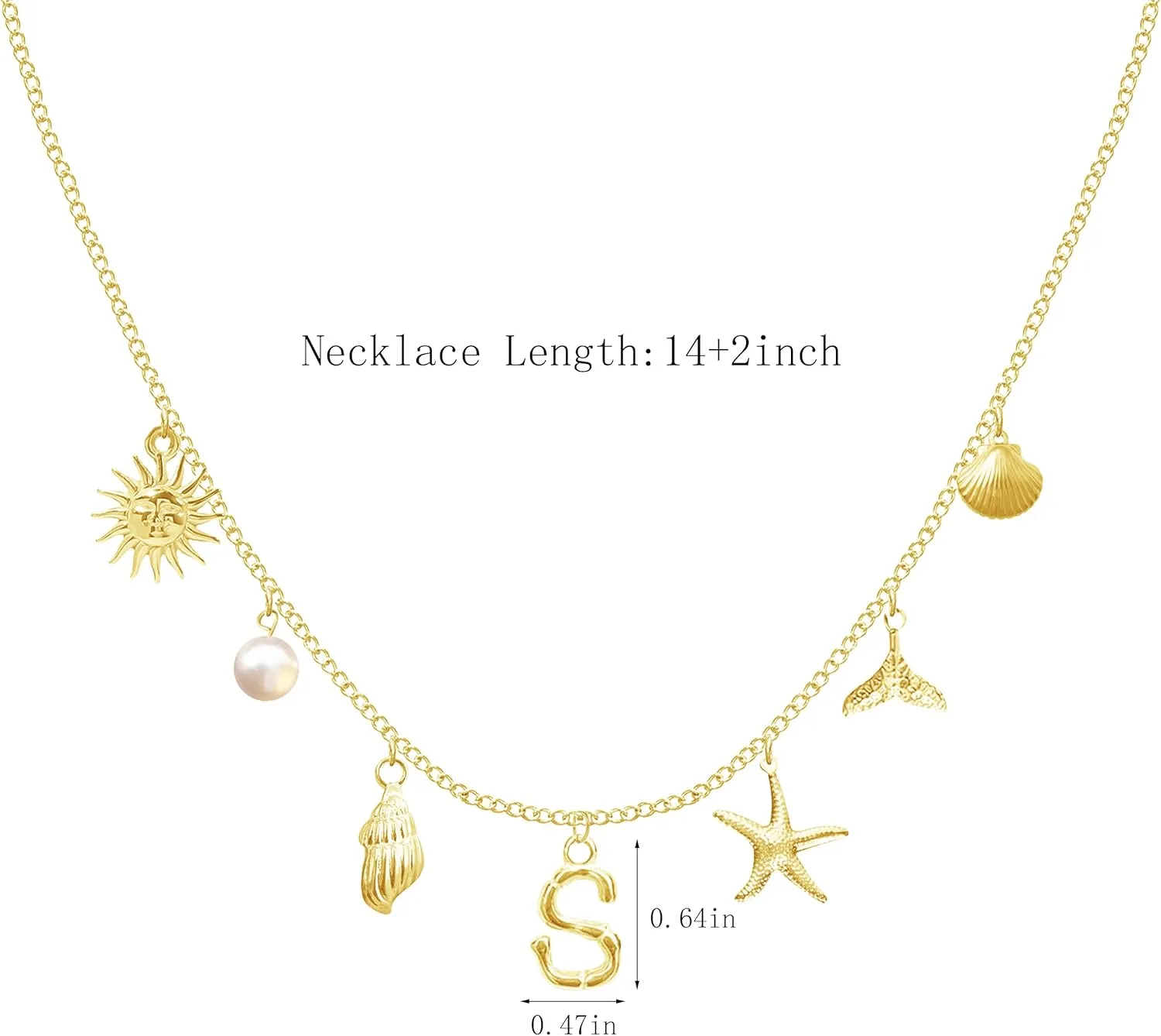 Dcfywl731 Initial Charm Necklace for Women Shell Letter Necklaces Gold A-Z Charms Pendant Alphabet Personalized Pendant Necklace Boho Starfish Surfer Jewelry Gifts