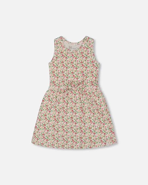 Deux Par Deux Girls Printed Rib Dress   G30J88-092  printed small flowers