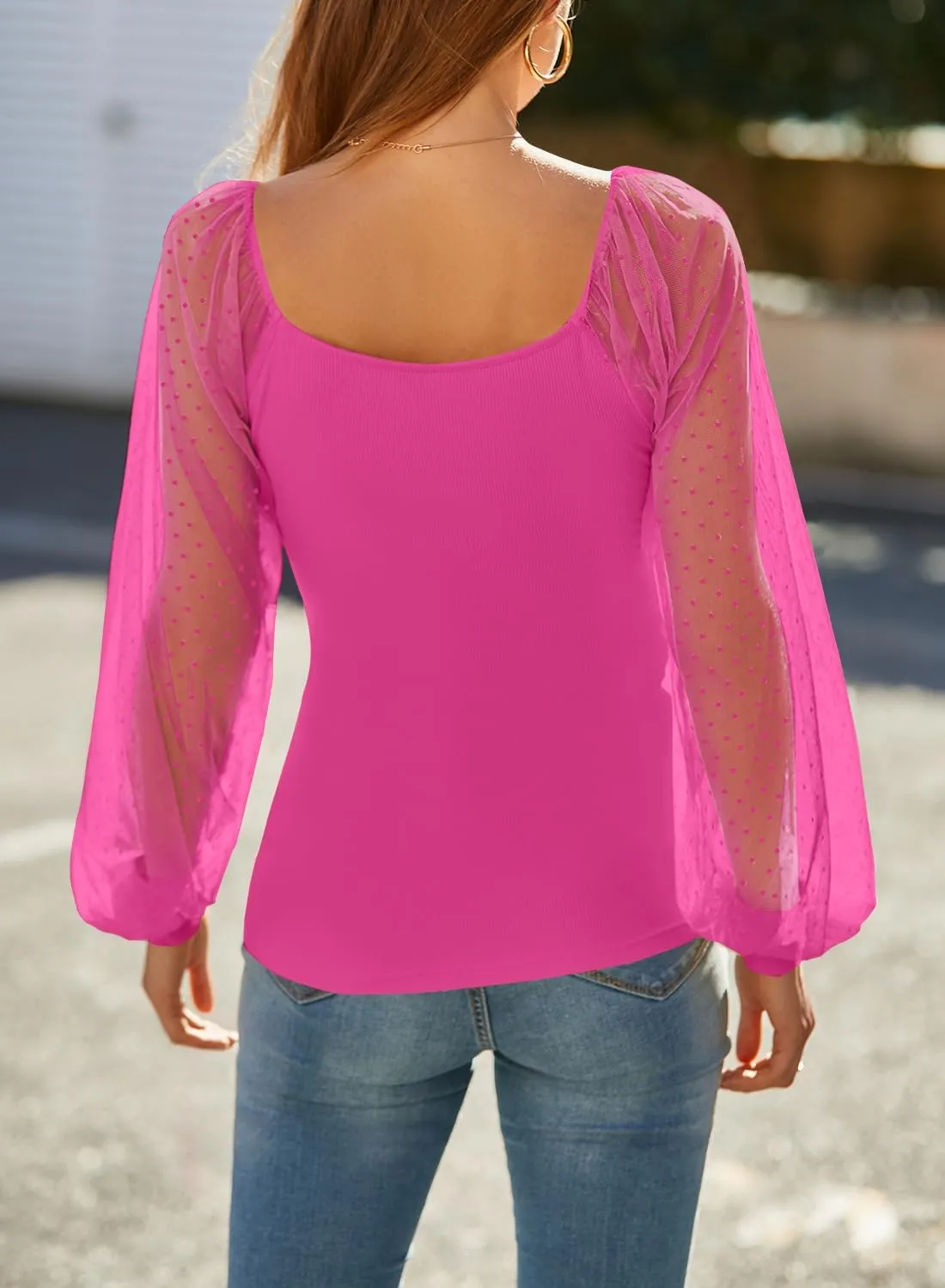 DOROSE Womens Mesh Long Sleeve Shirts Casual Blouses Tops