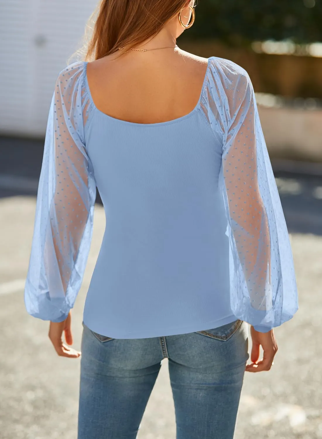 DOROSE Womens Mesh Long Sleeve Shirts Casual Blouses Tops