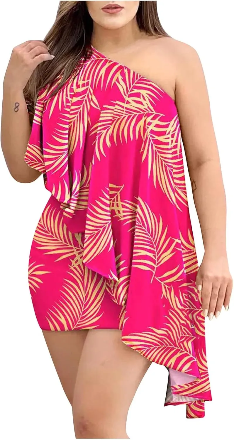 Dress for Women, Women's Fashion Sexy Summer Off Shoulder Short Sleeve Sequin Ruffle Irregular Dresses