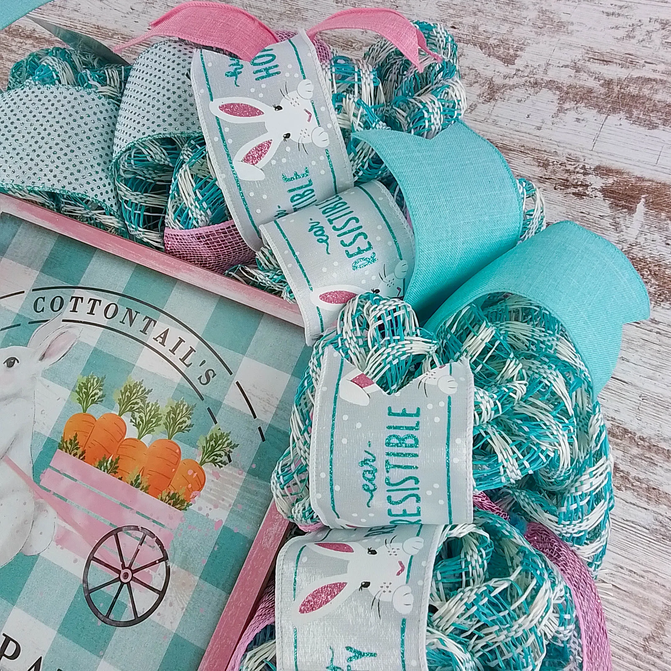 Easter Wreaths for Door - Carrot Easter Bunny Welcome Door Decor - Blue Pink Turquoise Aqua