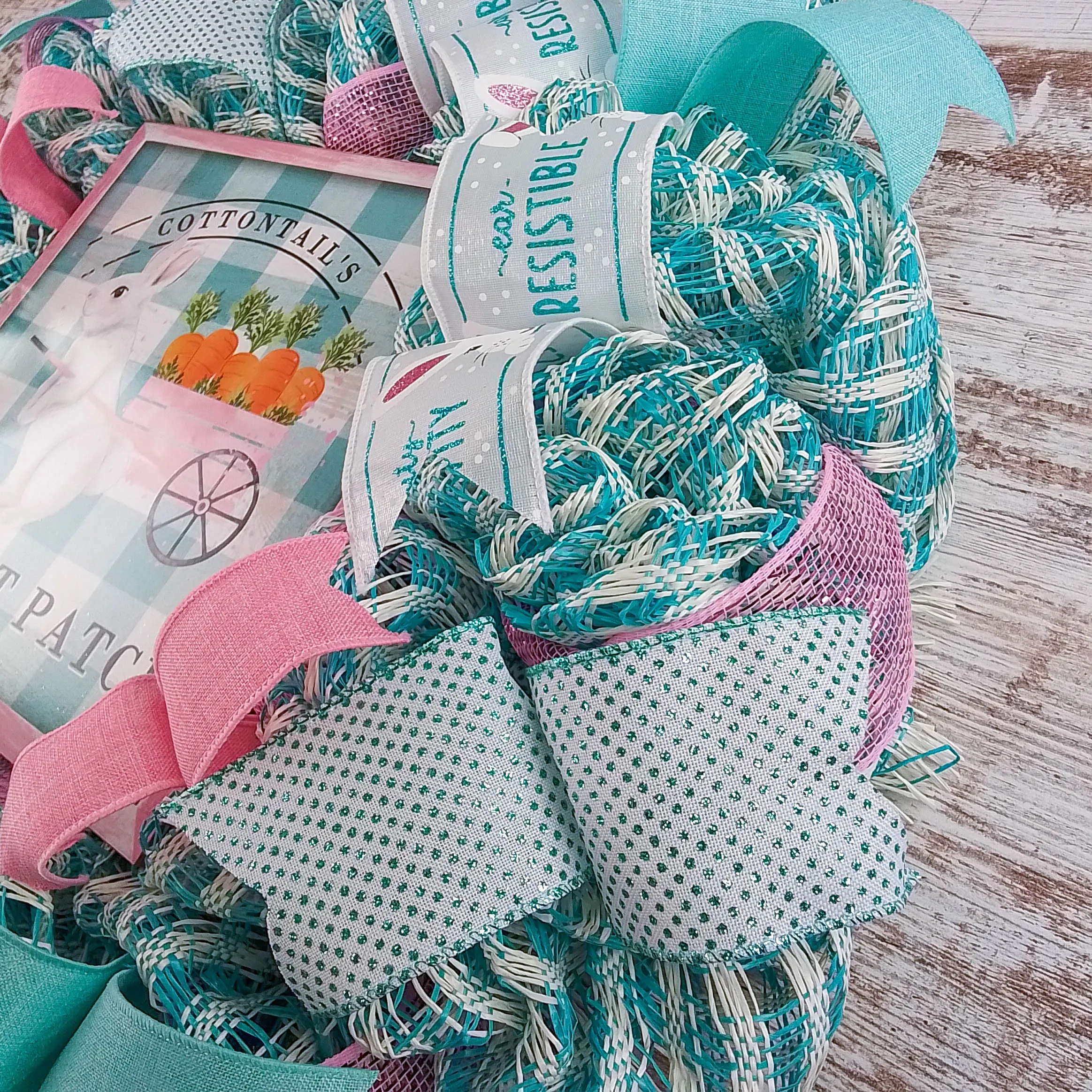 Easter Wreaths for Door - Carrot Easter Bunny Welcome Door Decor - Blue Pink Turquoise Aqua