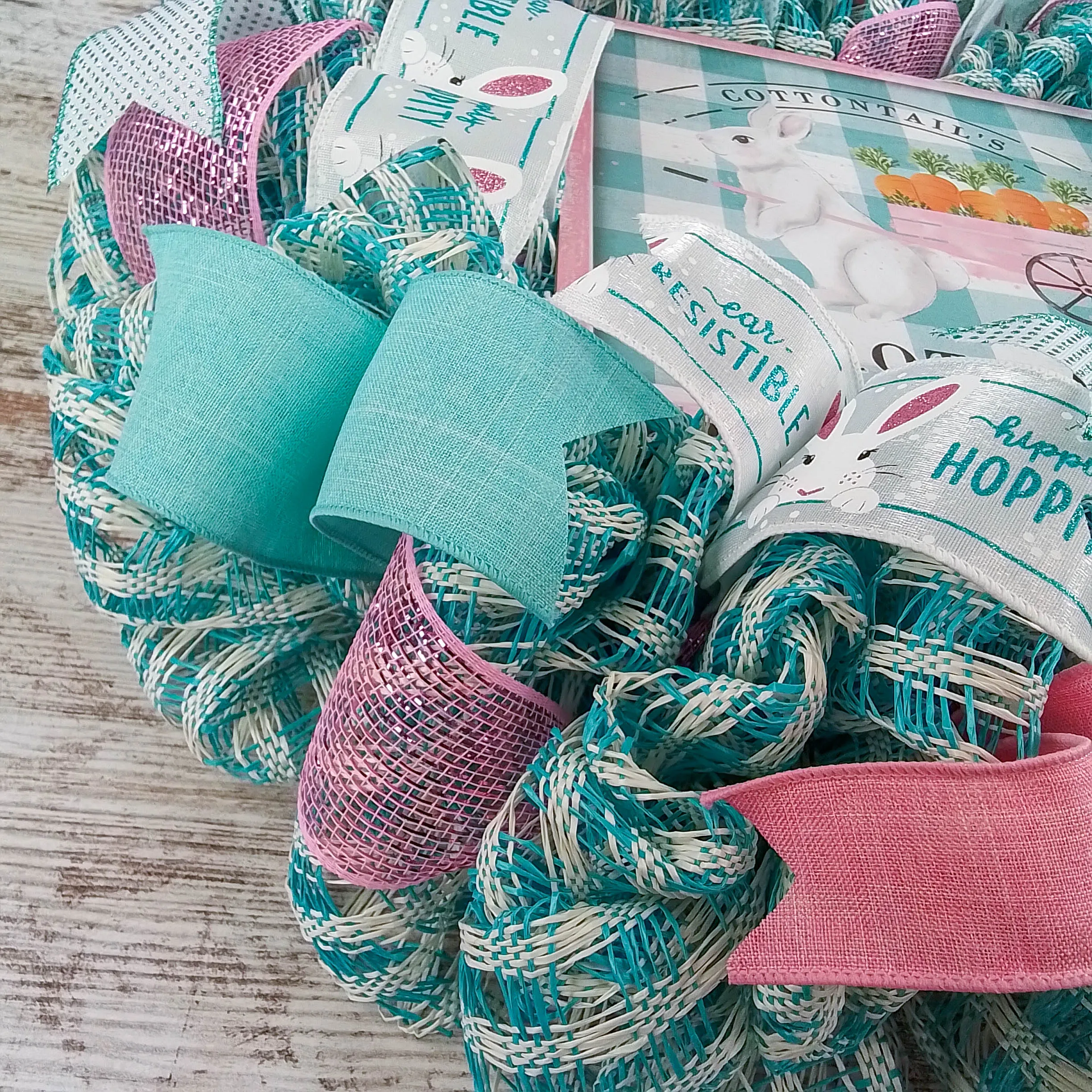 Easter Wreaths for Door - Carrot Easter Bunny Welcome Door Decor - Blue Pink Turquoise Aqua