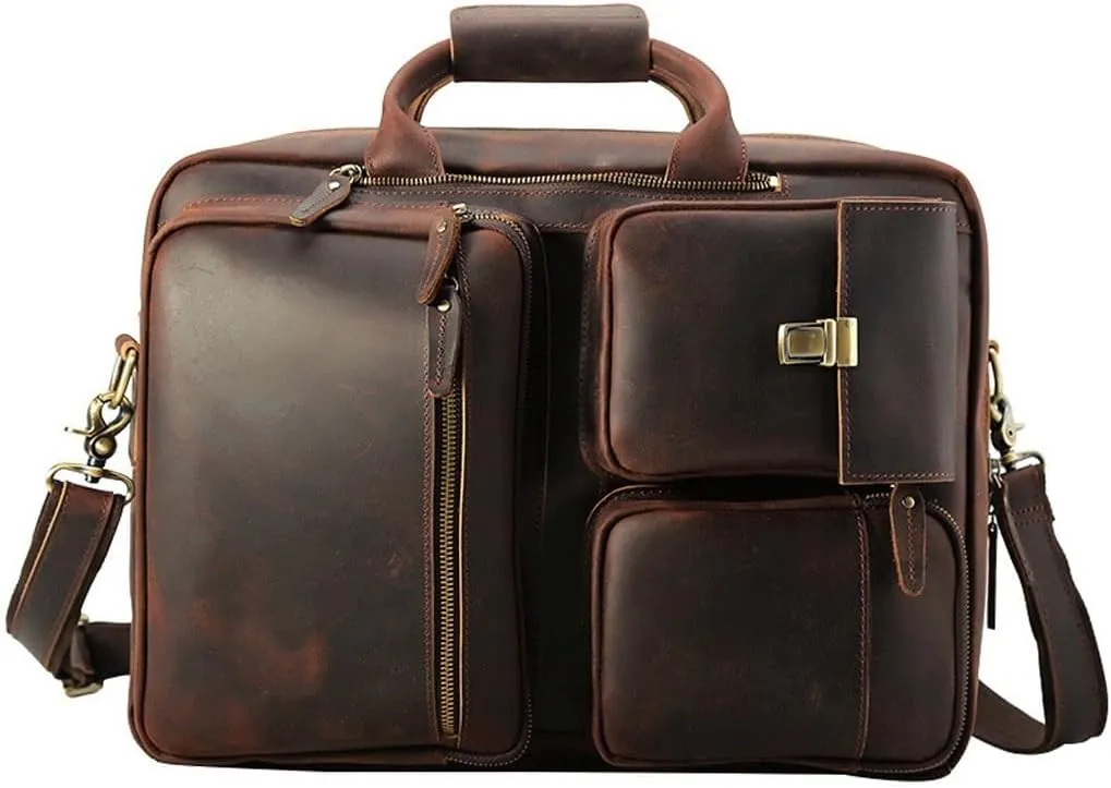 Eather Messenger Bag for Men Full Grain Leather Laptop Briefcase