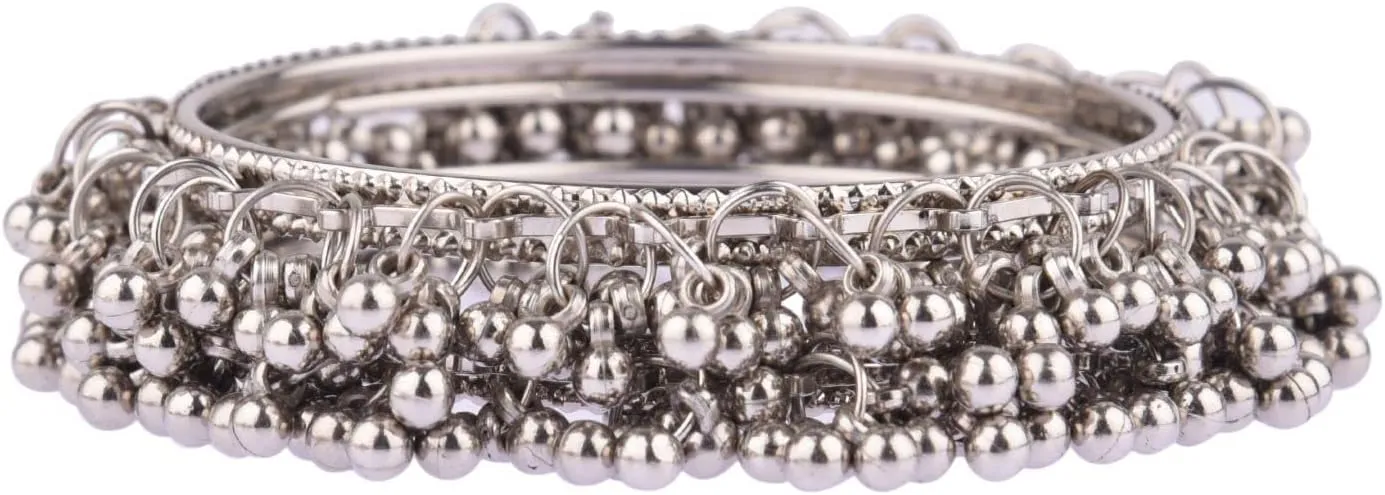Efulgenz Oxidized Indian Bracelet Bangle Boho Oxidized Silver Bangles Retro Bohemian Metal Balls Charms Vintage Bracelet Bangle Jewelry for Women