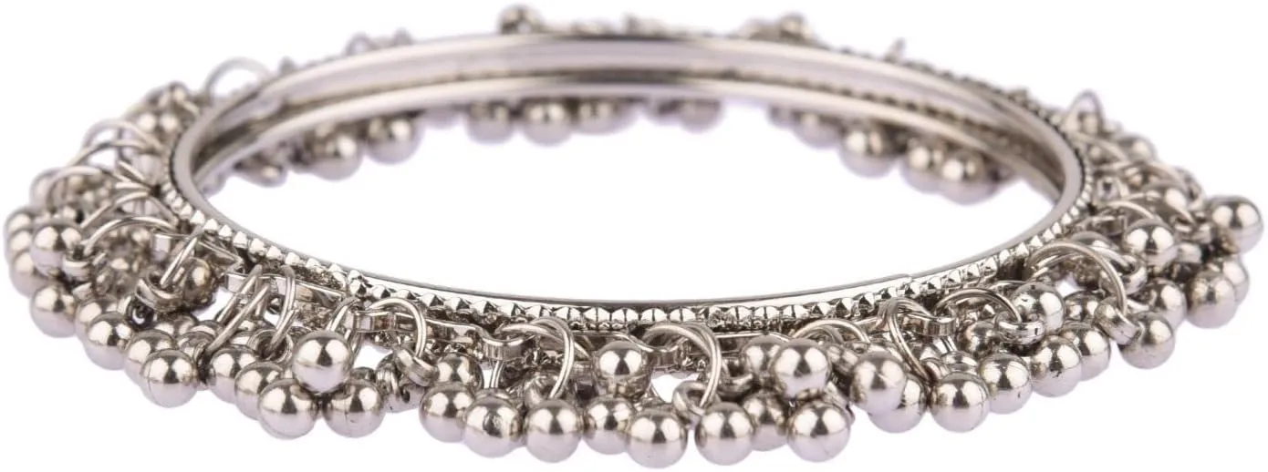 Efulgenz Oxidized Indian Bracelet Bangle Boho Oxidized Silver Bangles Retro Bohemian Metal Balls Charms Vintage Bracelet Bangle Jewelry for Women