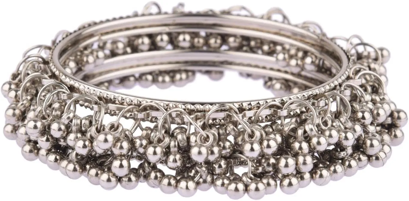 Efulgenz Oxidized Indian Bracelet Bangle Boho Oxidized Silver Bangles Retro Bohemian Metal Balls Charms Vintage Bracelet Bangle Jewelry for Women