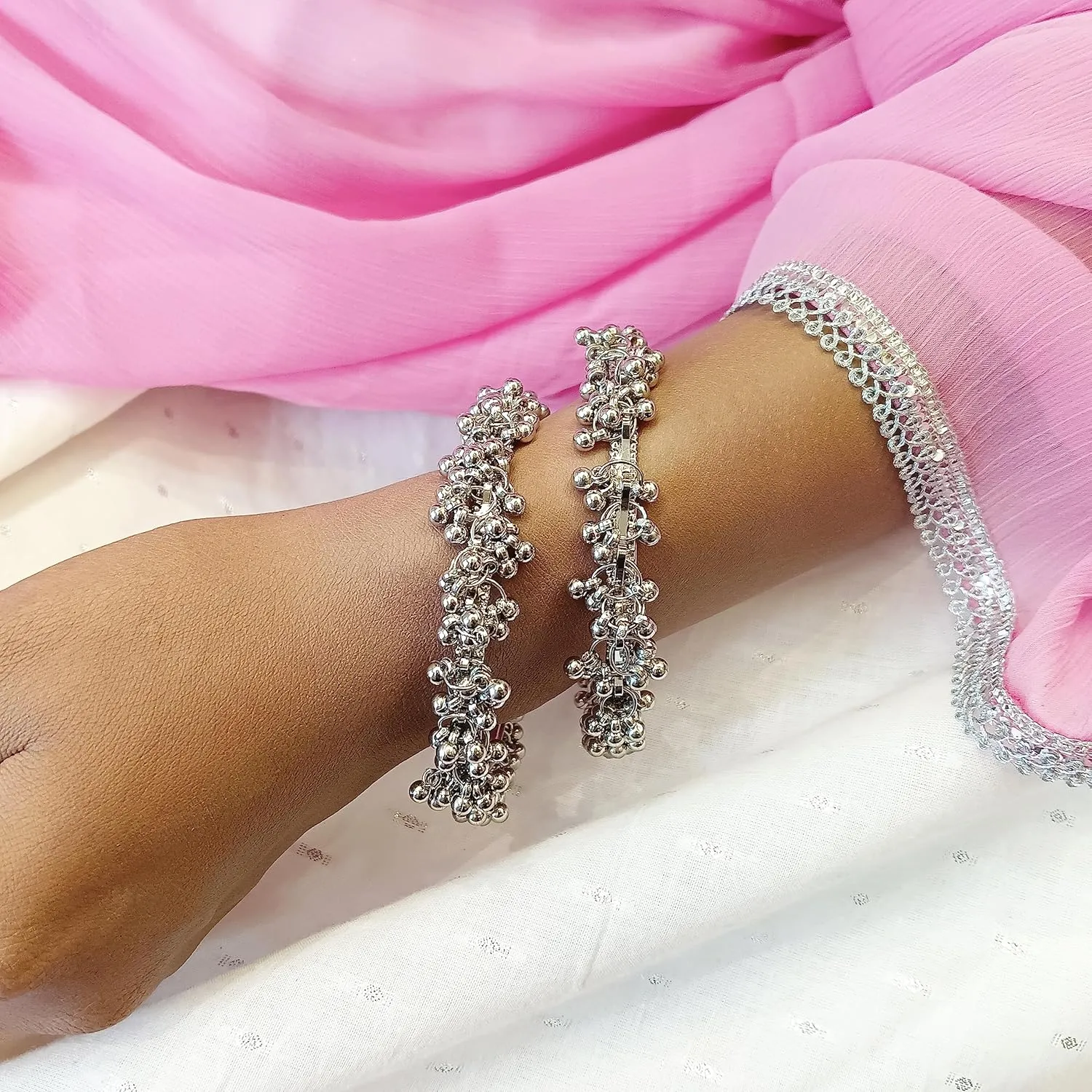 Efulgenz Oxidized Indian Bracelet Bangle Boho Oxidized Silver Bangles Retro Bohemian Metal Balls Charms Vintage Bracelet Bangle Jewelry for Women