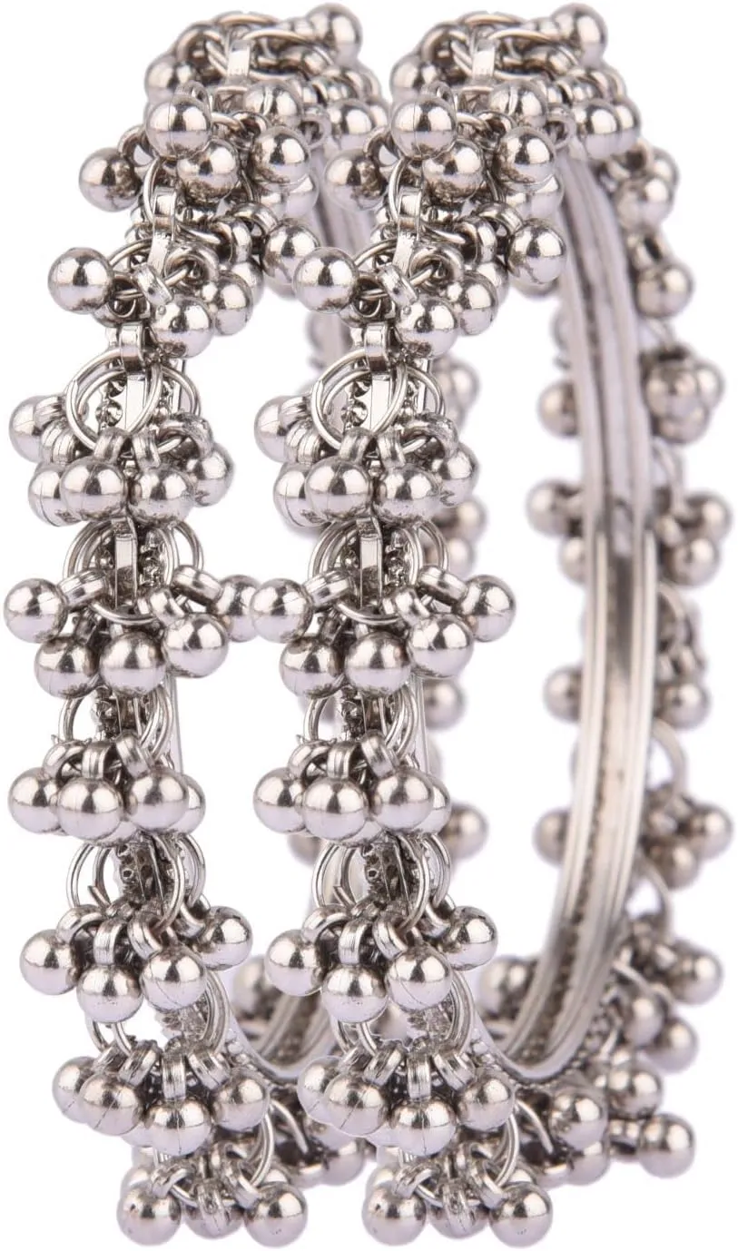 Efulgenz Oxidized Indian Bracelet Bangle Boho Oxidized Silver Bangles Retro Bohemian Metal Balls Charms Vintage Bracelet Bangle Jewelry for Women