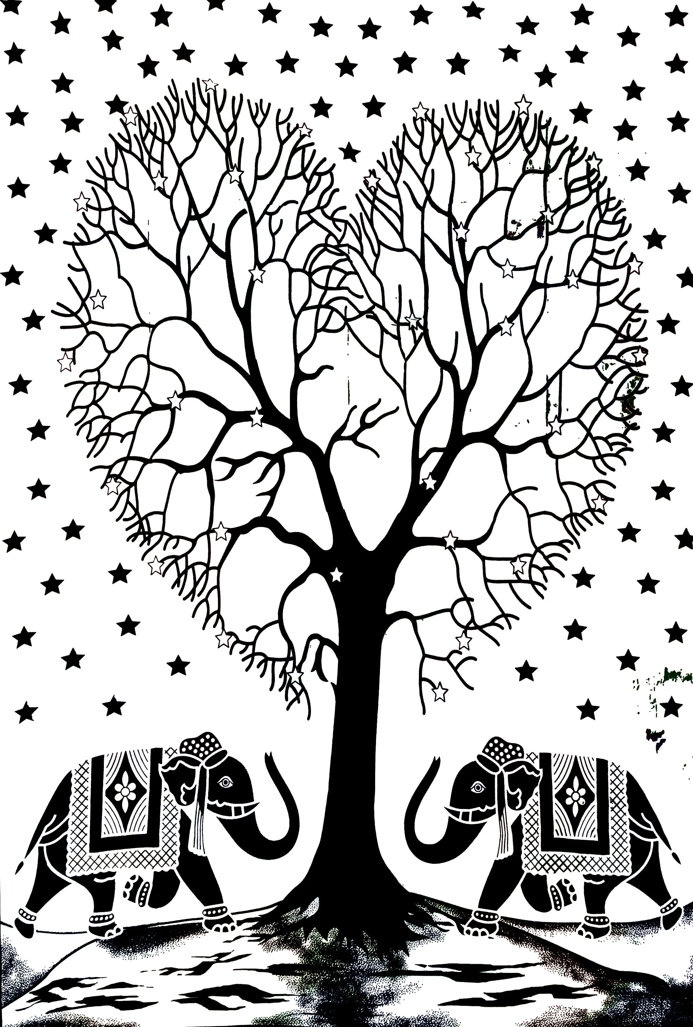 Elephant Heart Shaped Tree Of Life Tapestry