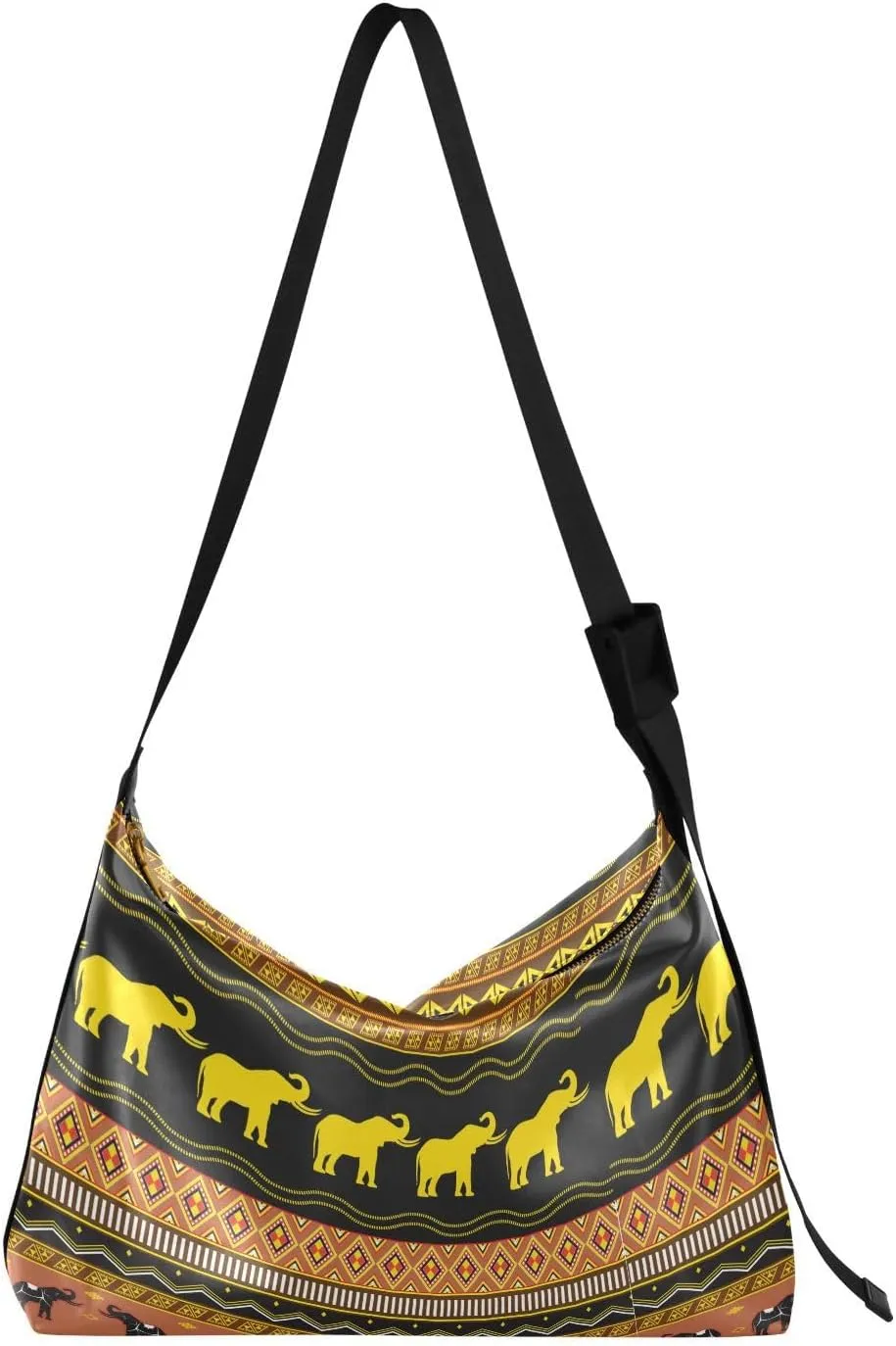 Elephants in Geometric Shapes Hobo Crossbody Bags for Women Leather Large Shoulder Bag Cross Body Ethnic Tribal Pattern Trendy Womens Tote Bags Handbag for Travel Shopping