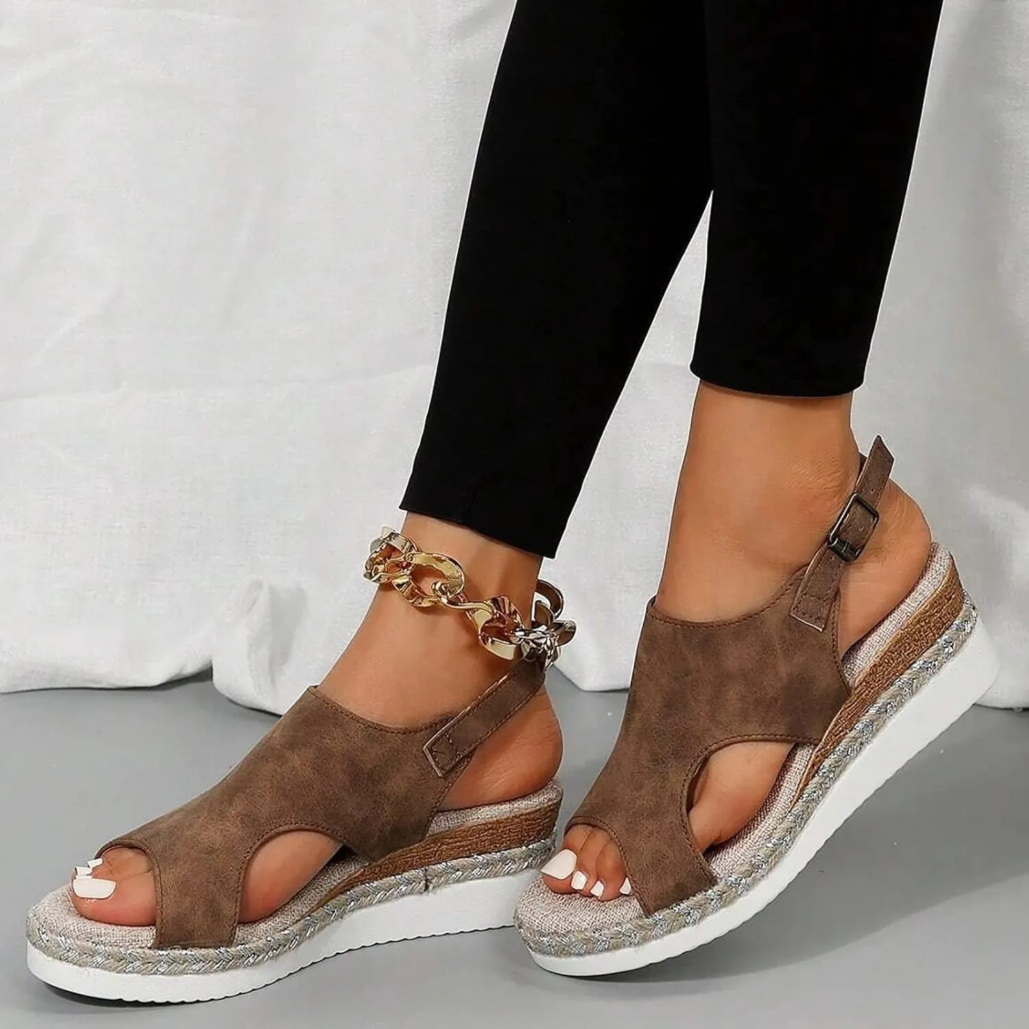 Espadrilles Wedges Heels for Women 2025 Wide Width Platform Wedge Sandals For Women Summer Dressy Casual Open Toe Orthopedic Platform Leather Sandals Adjustable Walking Strap Low Dress Shoes