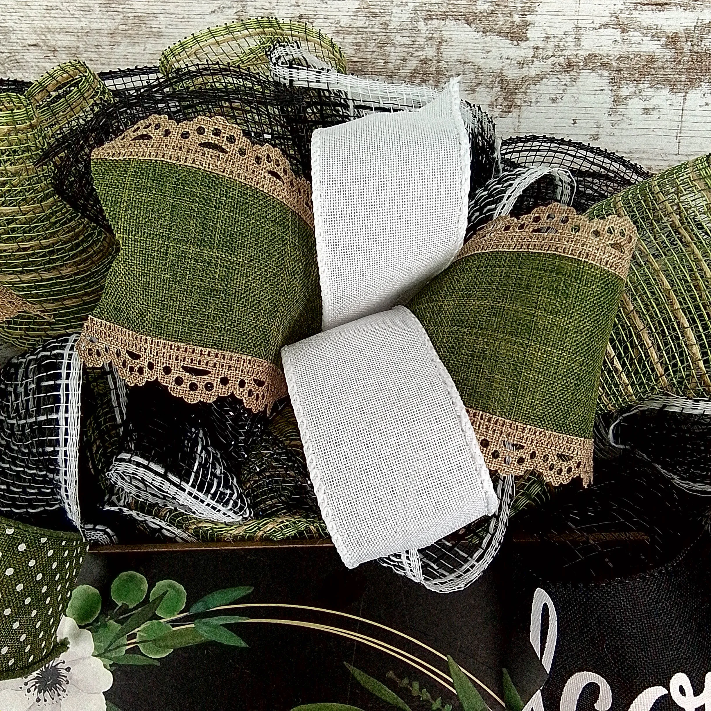 Everyday Welcome Wreath - Floral Spring Door Wreaths - Moss Green White Black