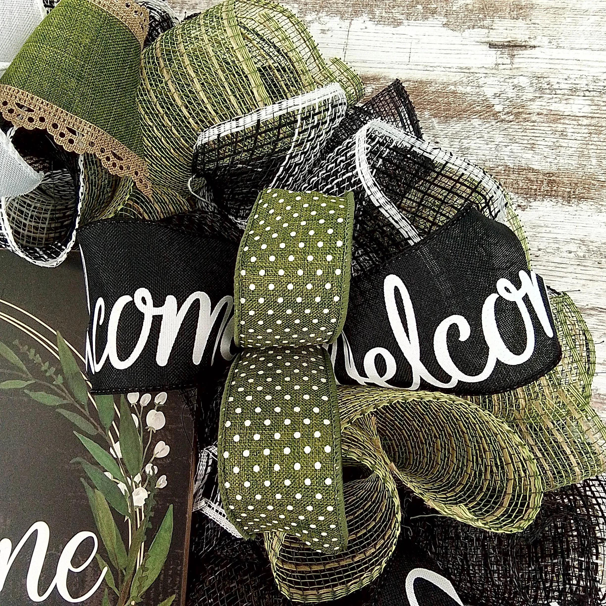 Everyday Welcome Wreath - Floral Spring Door Wreaths - Moss Green White Black