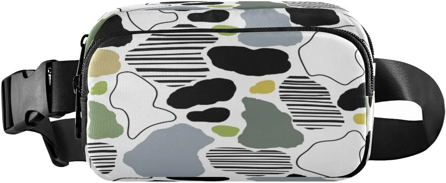 Fanny Pack Crossbody Bags for Women Men Cow and Abstract Shapes Belt Bag Waterproof Fashion Waist Packs Unisex with Adjustable Strap for Running Workout Travel Hiking Cycling
