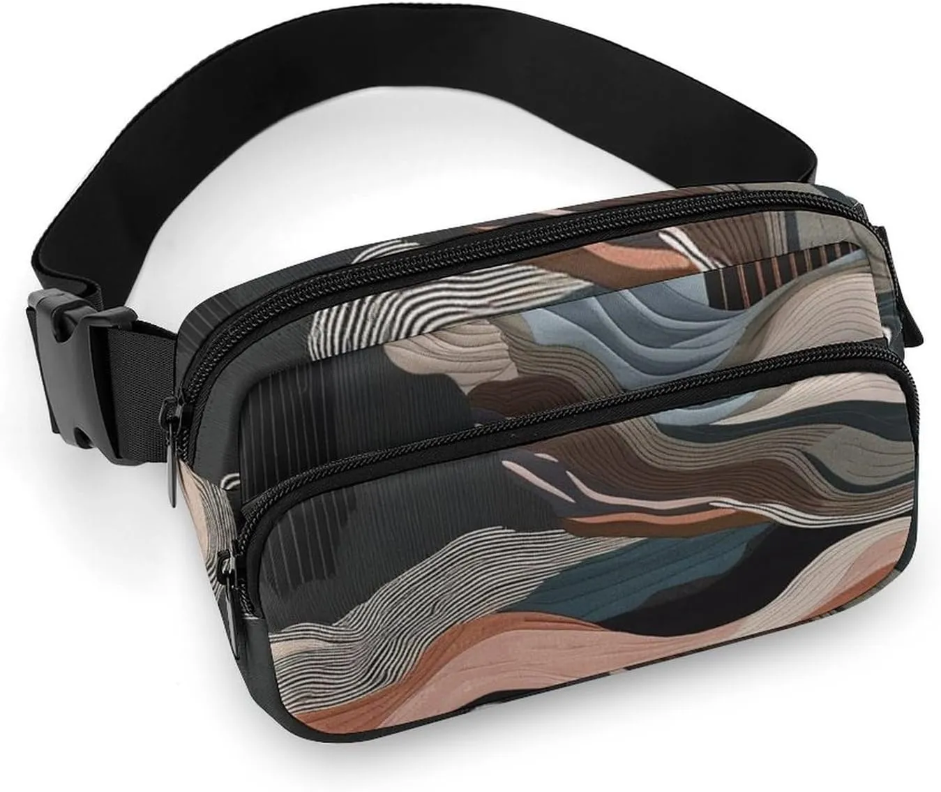Fanny Packs for Women Men,Black Abstract Shapes Printed Water Resistant Belt Bag,Cross Body Small Fanny Pack with Adjustable Straps,Waist Bag for Traveling Running Sports Casual