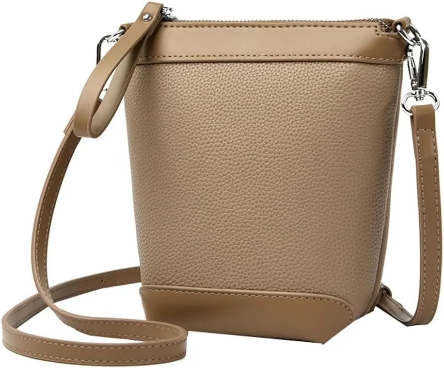 Fashion PU Leather Shoulder Tote Bag for Women Small Bucket Crossbody Purse Handbags Casual Top Handle Satchel