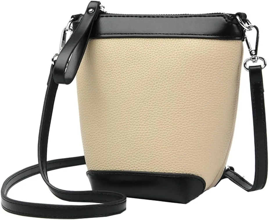 Fashion PU Leather Shoulder Tote Bag for Women Small Bucket Crossbody Purse Handbags Casual Top Handle Satchel