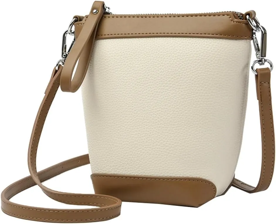 Fashion PU Leather Shoulder Tote Bag for Women Small Bucket Crossbody Purse Handbags Casual Top Handle Satchel