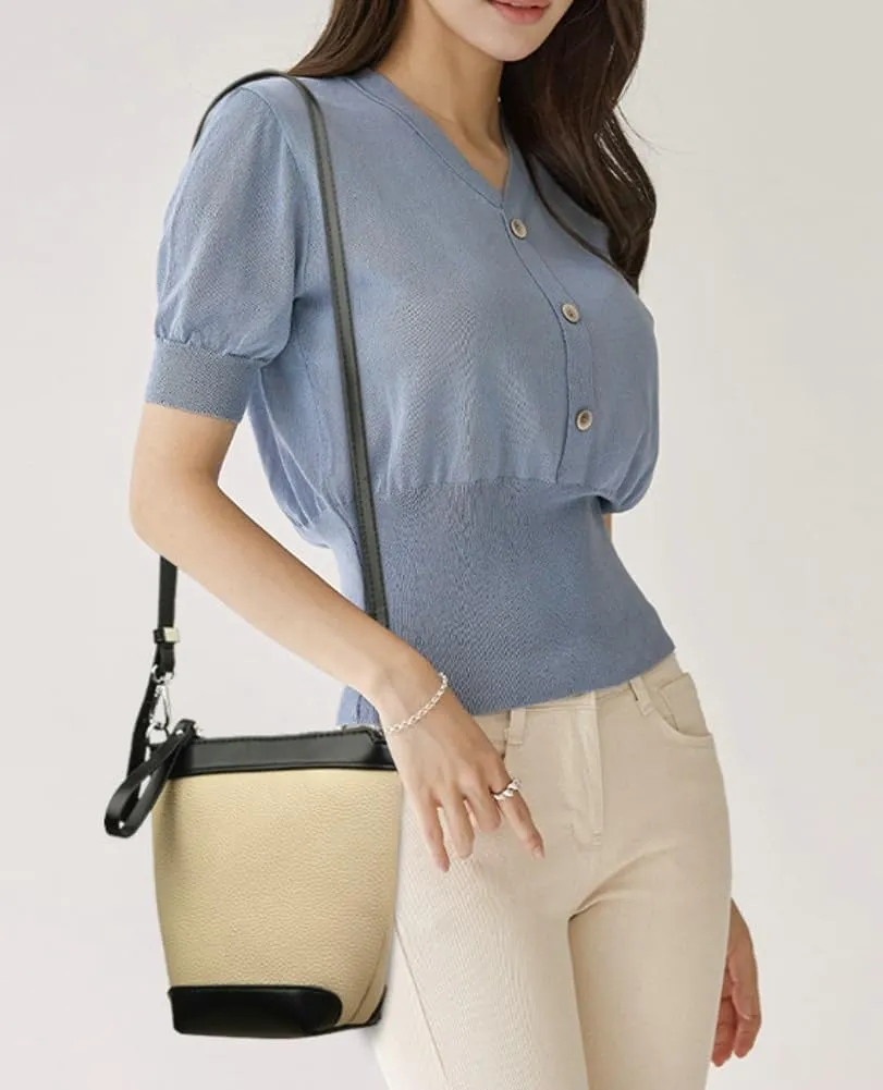 Fashion PU Leather Shoulder Tote Bag for Women Small Bucket Crossbody Purse Handbags Casual Top Handle Satchel