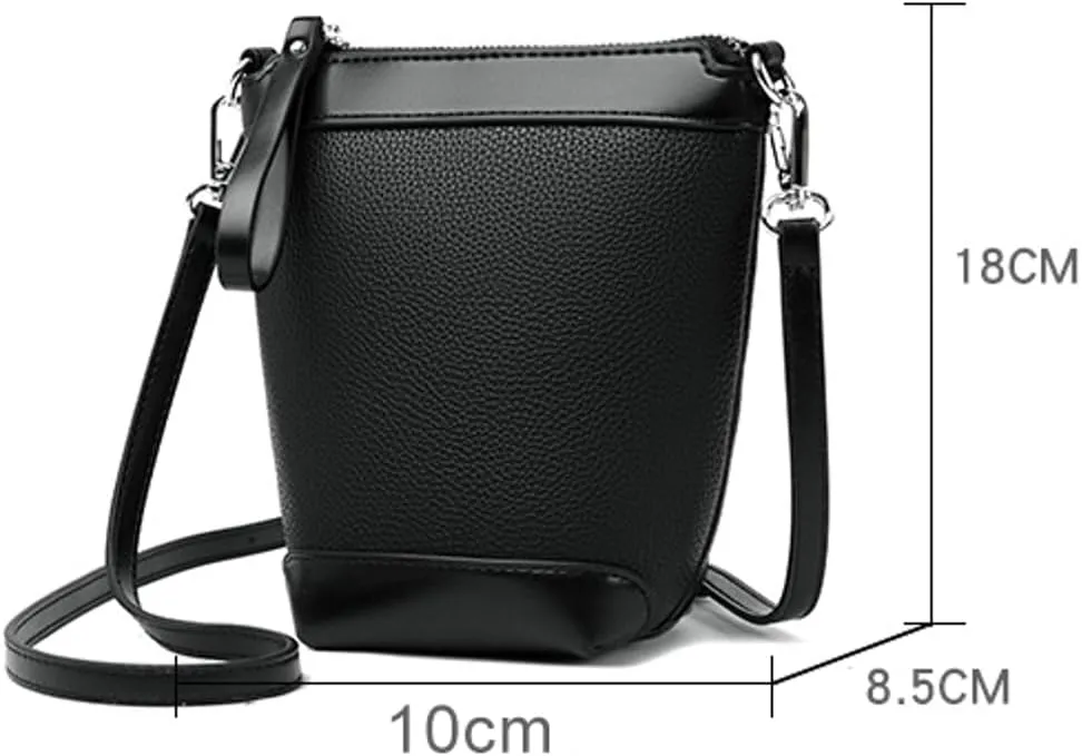 Fashion PU Leather Shoulder Tote Bag for Women Small Bucket Crossbody Purse Handbags Casual Top Handle Satchel