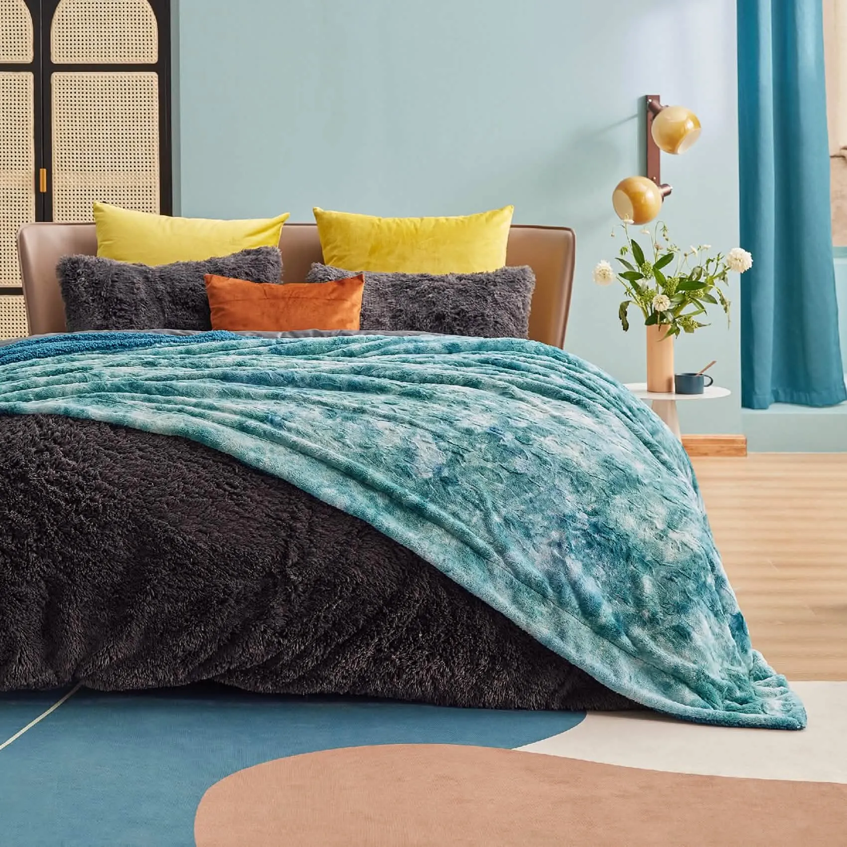 Faux Fur and Sherpa Tie-dye Reversible Blanket