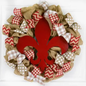 Fleur de Lis Wreath | Burlap Door Wreath | Red White Wreath