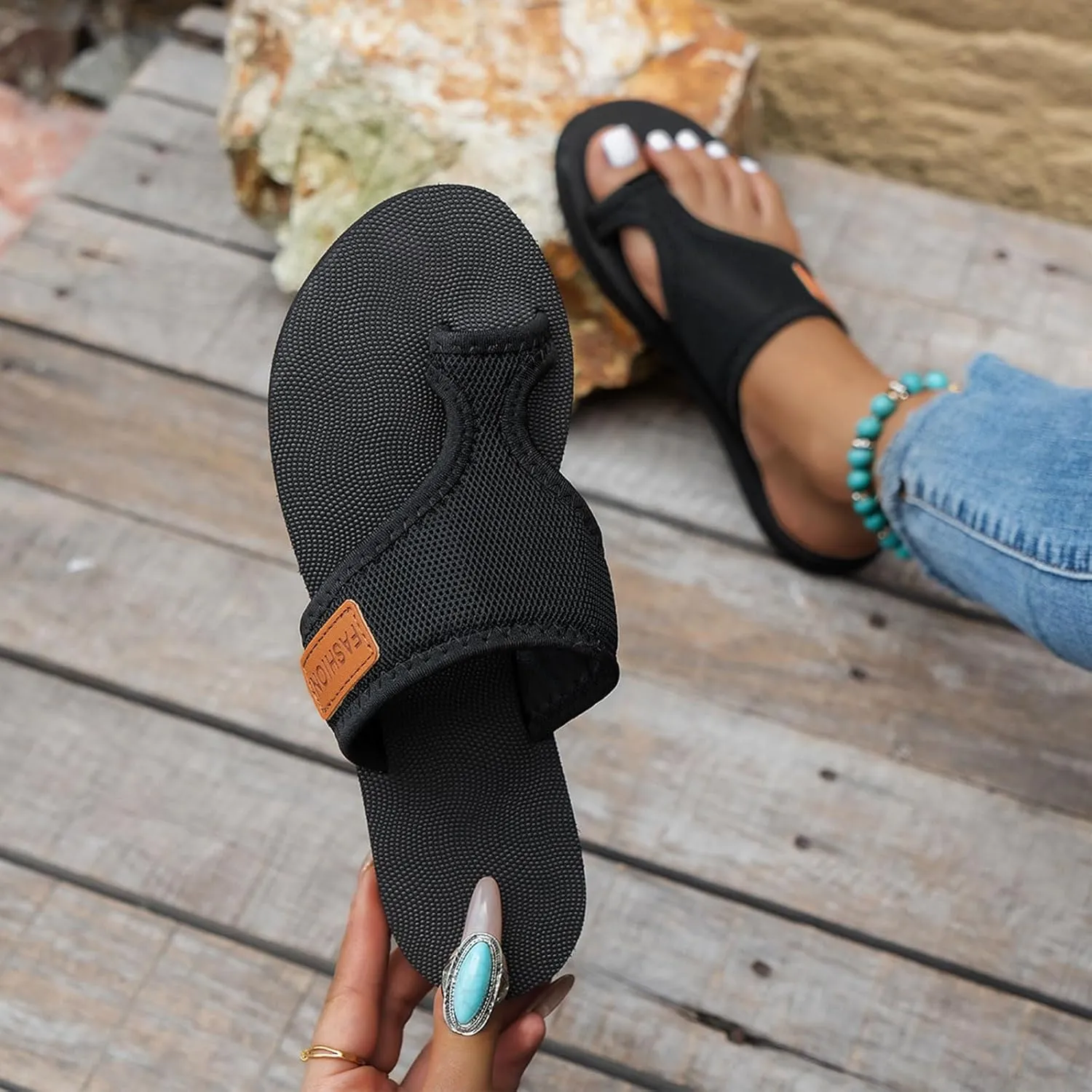 Flip Flops for Women Summer Arch Support Orthopedic Sandals Breathable Mesh Slip on Slippers, Comfort Plantar Fasciitis Platform Slippers Casual Clip Toe Flip Flops