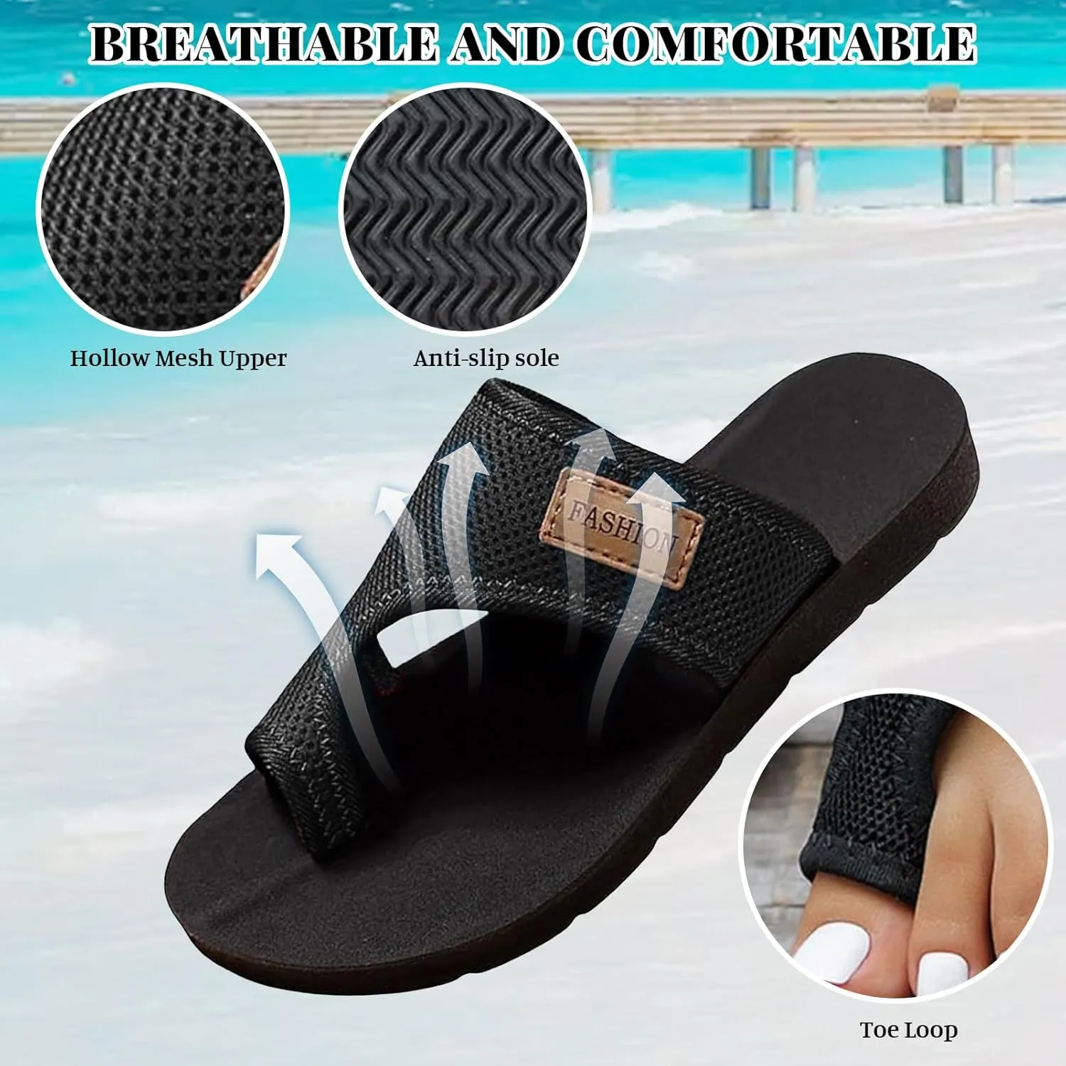 Flip Flops for Women Summer Arch Support Orthopedic Sandals Breathable Mesh Slip on Slippers, Comfort Plantar Fasciitis Platform Slippers Casual Clip Toe Flip Flops