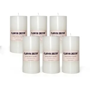 Floryn Decor Luxury Smokeless Pillar Candles, Long Burning Candles, Big Pillar Candles for Home Decor, Size- 3 by 6 inches (Unscented, Pack of 6)