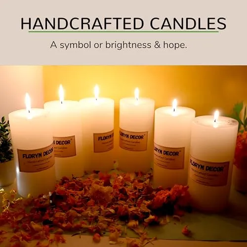 Floryn Decor Luxury Smokeless Pillar Candles, Long Burning Candles, Big Pillar Candles for Home Decor, Size- 3 by 6 inches (Unscented, Pack of 6)