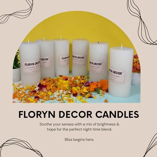 Floryn Decor Luxury Smokeless Pillar Candles, Long Burning Candles, Big Pillar Candles for Home Decor, Size- 3 by 6 inches (Unscented, Pack of 6)