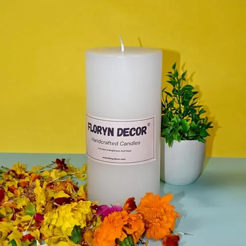 Floryn Decor Luxury Smokeless Pillar Candles, Long Burning Candles, Big Pillar Candles for Home Decor, Size- 3 by 6 inches (Unscented, Pack of 6)