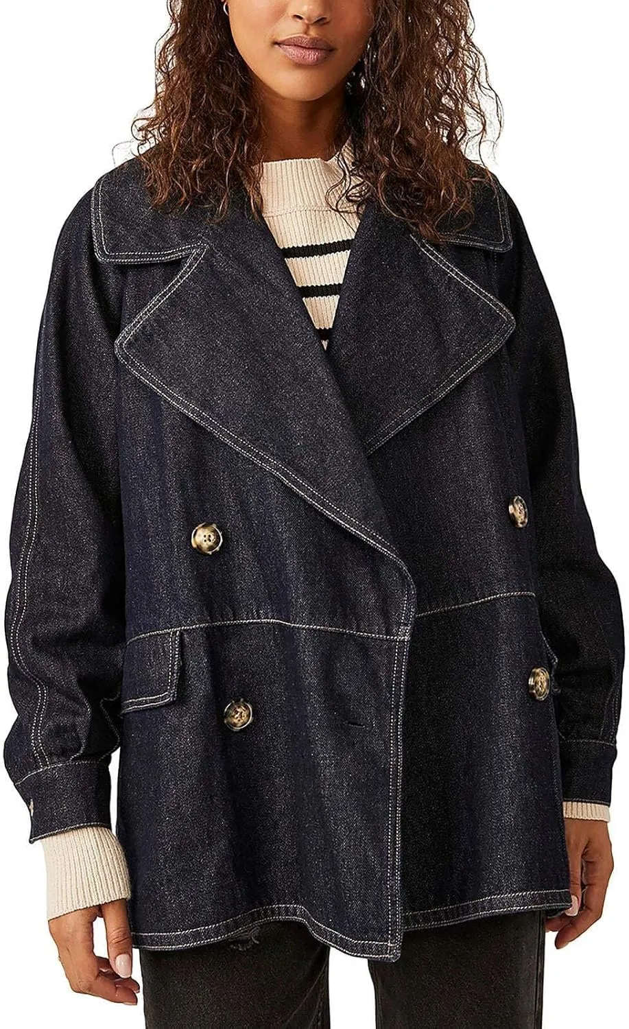 Free People Womens Denim Car Denim Jacket Blue M