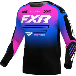 FXR Youth Clutch MX Offroad Jersey Black/Blue/Pink