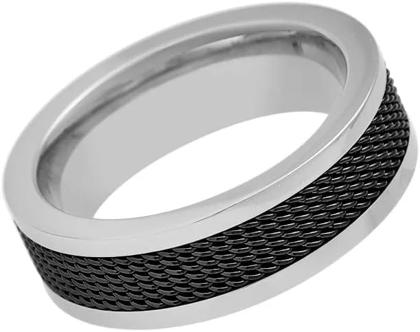 Geoffrey Beene Men's 7mm Stainless Steel Polished Edge Mesh Ring