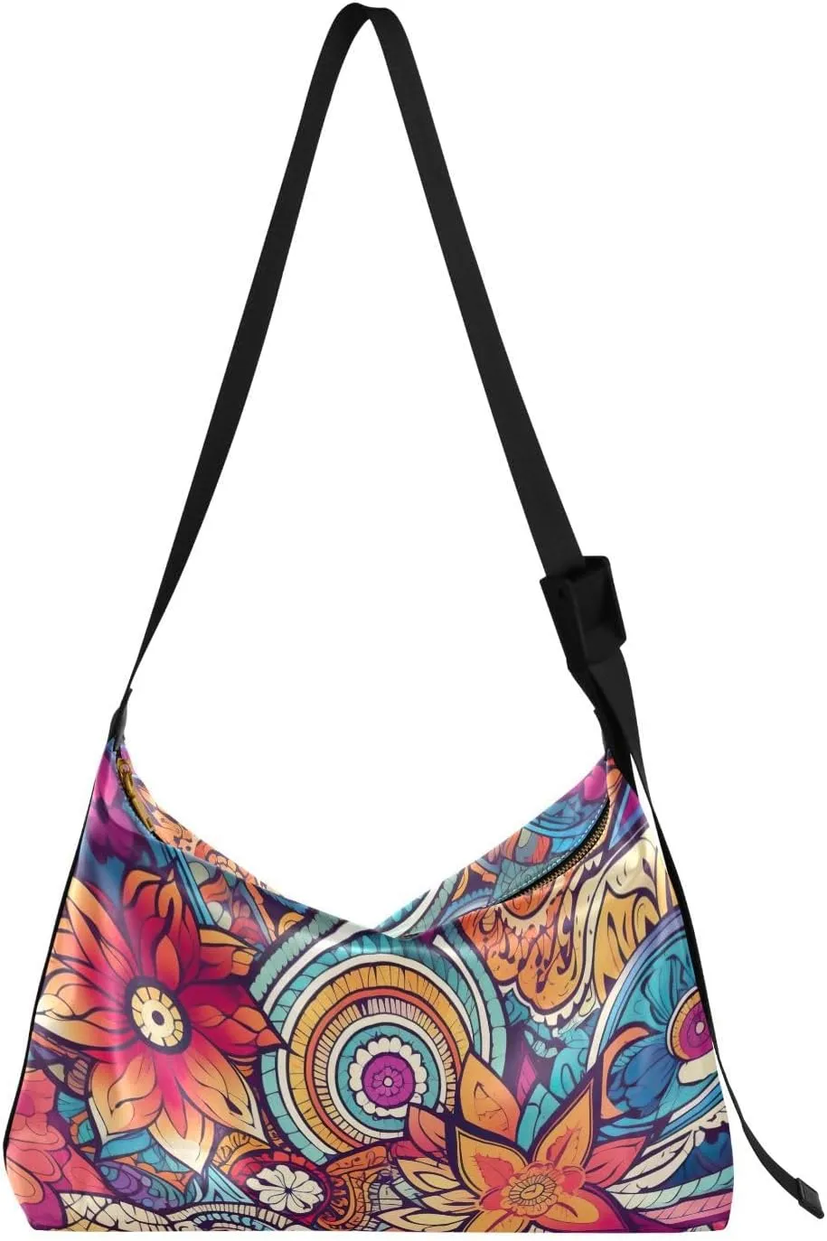 Geometric Shapes Flowers Leather Hobo Bag for Women Men Casual Hobo Purse with Adjustable Strap Large Capacity Crossbody Handbag